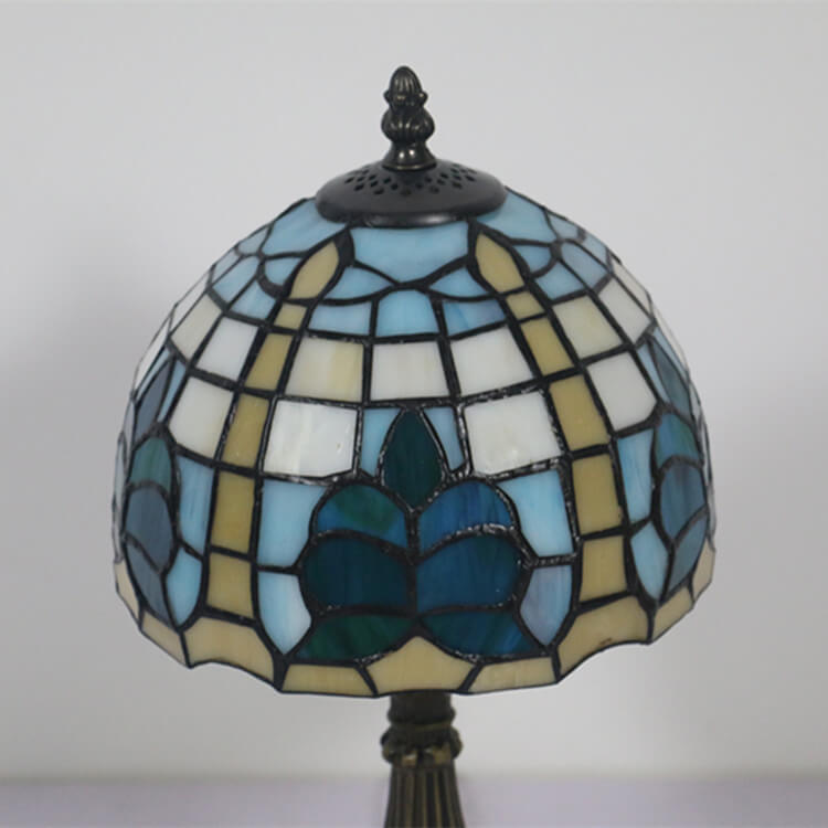 Tiffany Retro Mediterrane Blätter Buntglas 1-Licht Tischlampe 