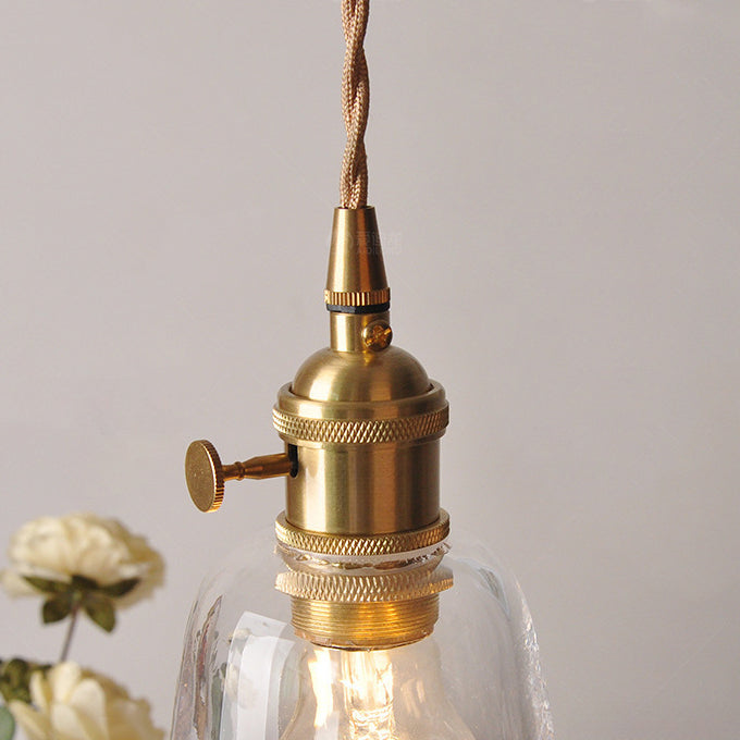 Traditional Vintage Brass Trumpet Glass Shade 1-Light Pendant Light For Bedroom