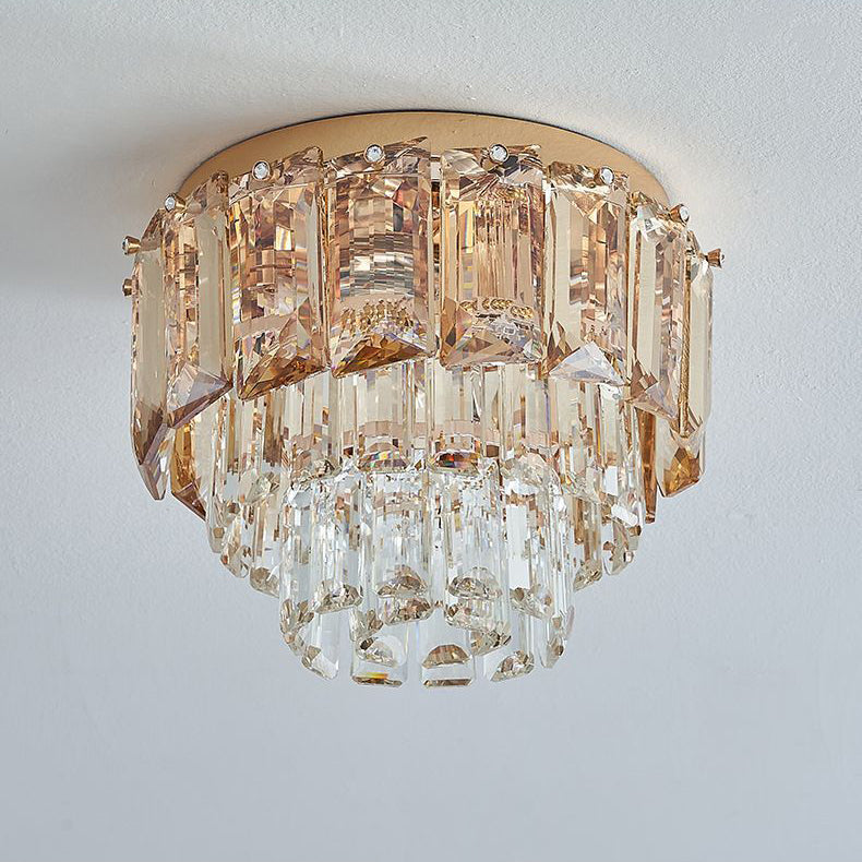 Modern Luxury Round Iron Crystal Gold 3-Light Flush Mount Ceiling Light For Hallway