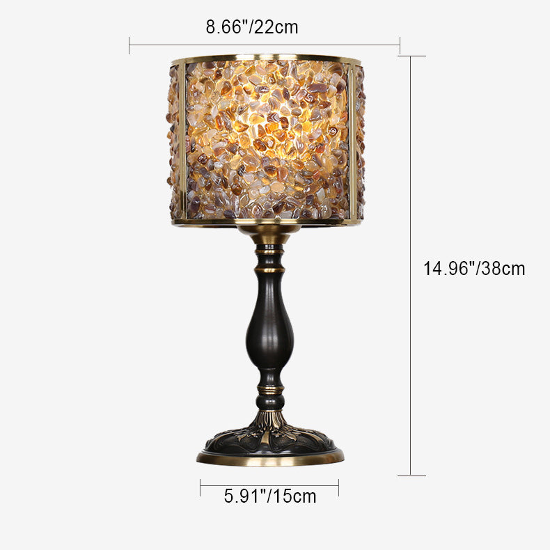 Lampe de table 1 lumière avec abat-jour en pierre de cristal moderne et base en cuivre pour bureau 