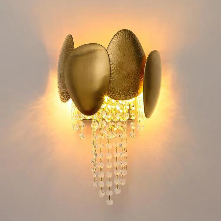 Applique Murale Moderne en Acier Inoxydable Doré de Luxe avec Pampilles en Cristal et 2 Lumières pour Salon 