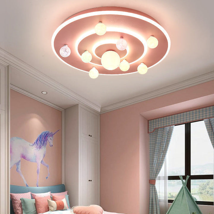 Plafonnier LED rond en fer et acrylique pour enfants créatifs contemporains pour chambre à coucher 