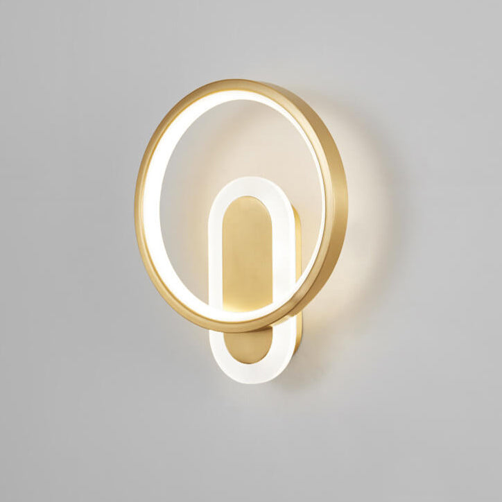 Aplique de pared LED con anillo circular geométrico de acrílico y cobre nórdico moderno 