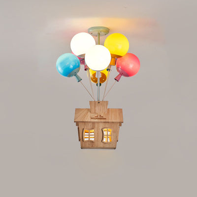 Contemporary Creative Colorful Acrylic Balloon Log Cabin 7/9-Light Kids Semi-Flush Mount Ceiling Light For Bedroom