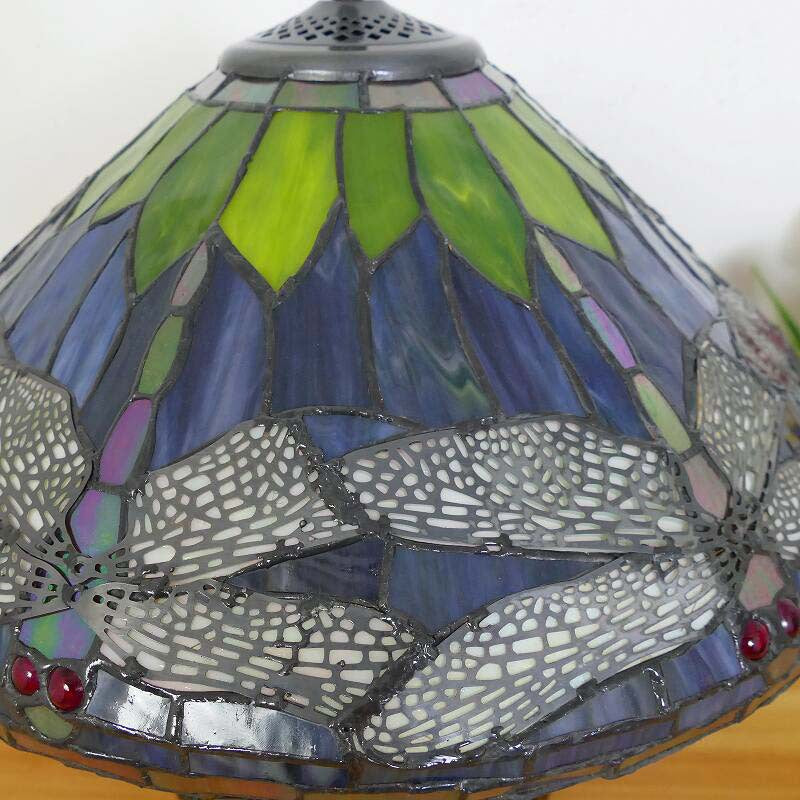 Lampe de table traditionnelle Tiffany en verre de fer conique avec libellule et nénuphar à 2/3 lumières pour étude 