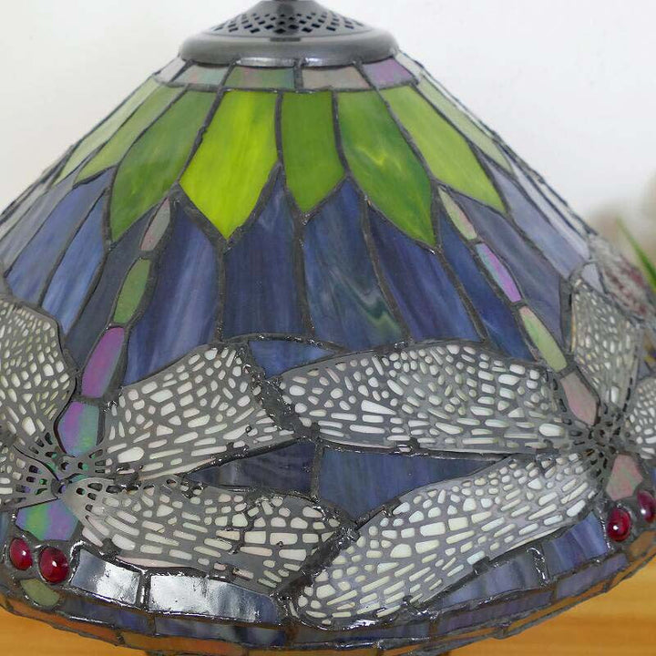 Lampe de table traditionnelle Tiffany en verre de fer conique avec libellule et nénuphar à 2/3 lumières pour étude 