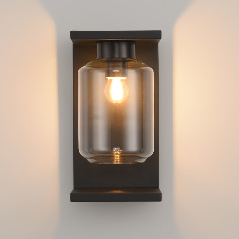 Lampe murale contemporaine industrielle étanche en acier inoxydable solaire avec cylindre en verre à 1 lumière pour patio extérieur 