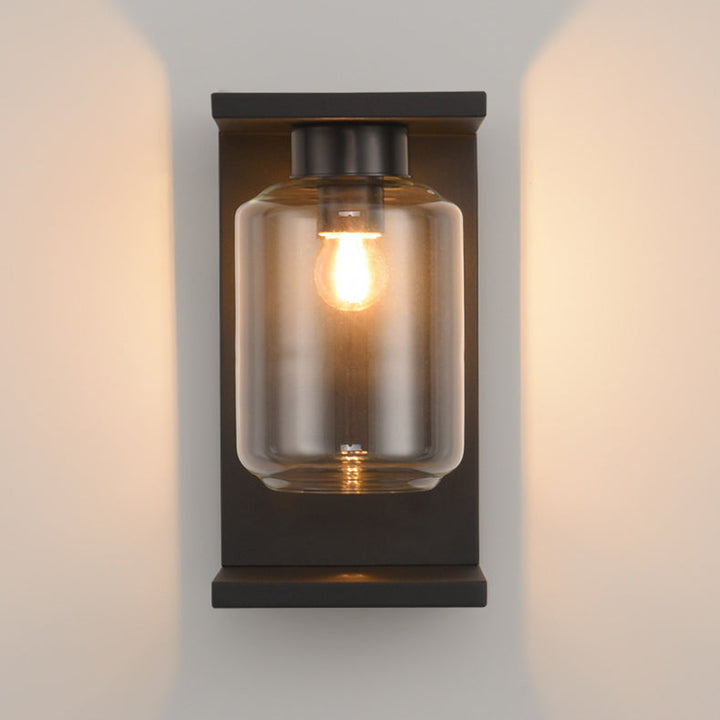 Lampe murale contemporaine industrielle étanche en acier inoxydable solaire avec cylindre en verre à 1 lumière pour patio extérieur 
