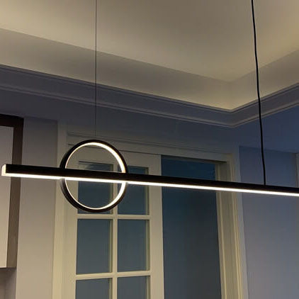Lámpara colgante LED para isla de cocina de acrílico y cobre con diseño moderno minimalista de líneas y círculos para sala de estar 