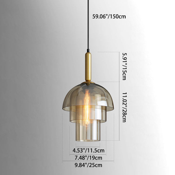 Lámpara colgante contemporánea nórdica de cúpula redonda con cilindro triple de hierro y vidrio de 1 luz para sala de estar 
