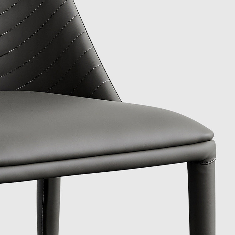 Contemporary Nordic Rectangular Arched Striped Cat Scratch Leather Carbon Steel Dining Chair Backrest Armless For Dining Room
