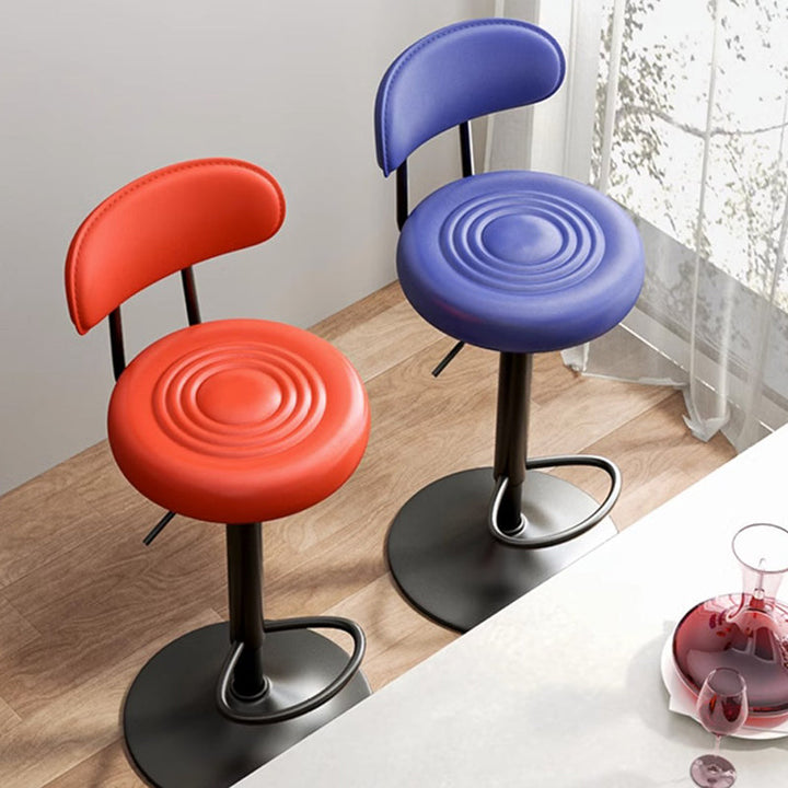 Modern Minimalist Round Upholstered Curved Backrest PU Leather Metal Steel Bar Stool For Dining Room