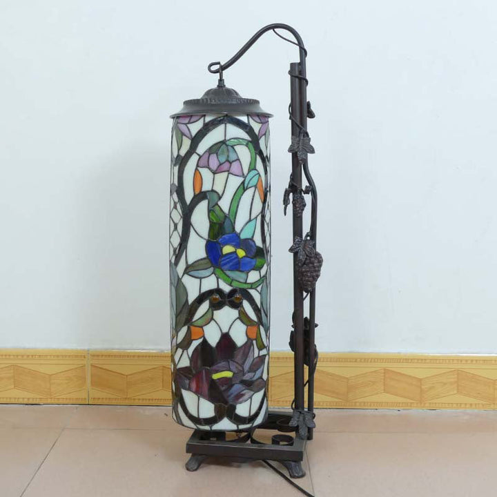 Lampe de sol traditionnelle Tiffany à colonne en fer avec verre à 2 lumières pour salon 