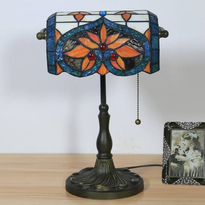 Tiffany Vintage Floral Peach Heart Stained Glass 1-Light Bank Table Lamp