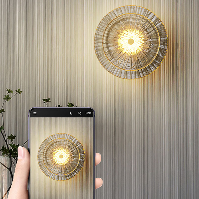 Lámpara de Aplique de Pared LED de Vidrio Redondo Minimalista Moderna de Cobre para Sala de Estar 