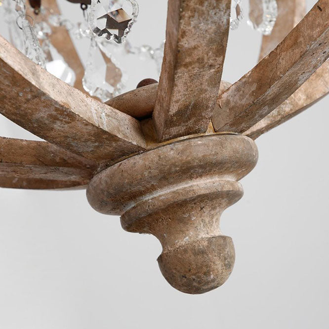 Lustre Rustique Traditionnel en Bois Vieilli avec Sphère en Cristal 4/5 Lumières pour Salon 
