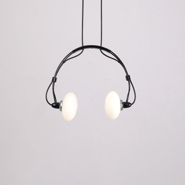 Lámpara de araña contemporánea con pantalla de vidrio de hierro y auriculares creativos de 2 luces para sala de estar 