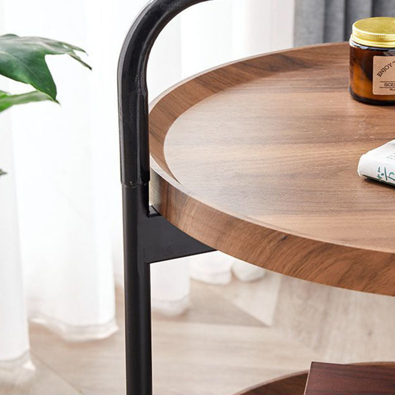 Table basse moderne minimaliste ronde en fer et bois à 2 niveaux pour le salon 