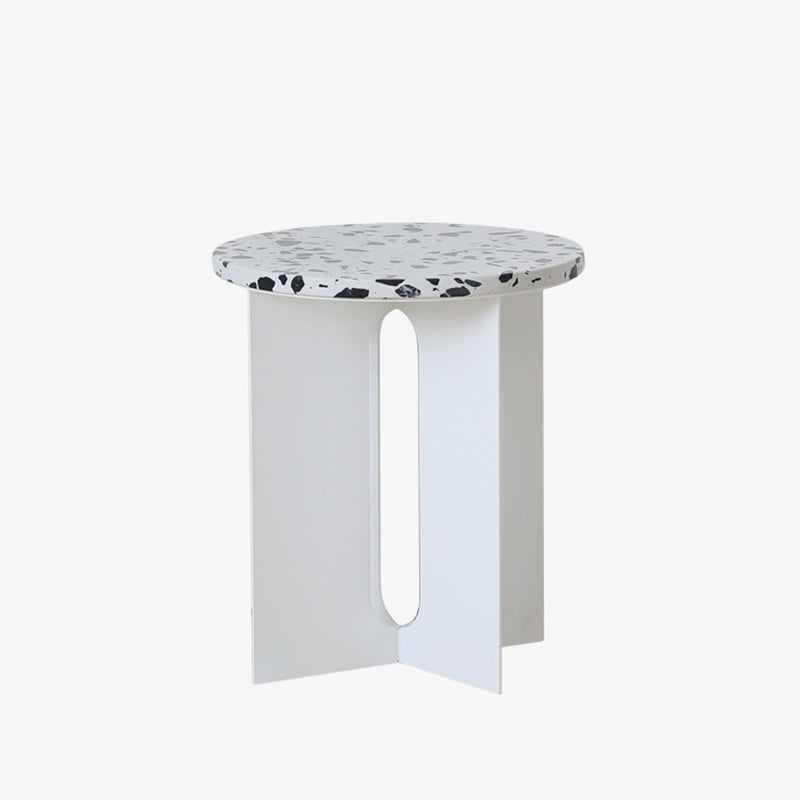 Modern Luxury Round Table Top Terrazzo Iron Carbon Steel Coffee Table 3-Leg For Living Room