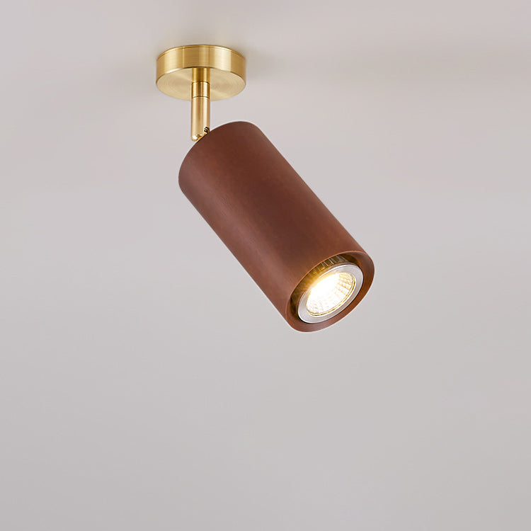 Plafonnier semi-encastré LED en bois de fer cylindrique chinois traditionnel pour salon 