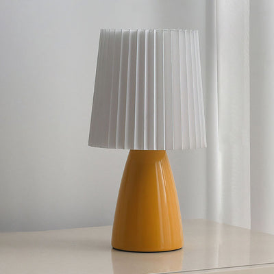 Contemporary Scandinavian Pleated Fabric Glass Base 1-Light Table Lamp For Bedroom