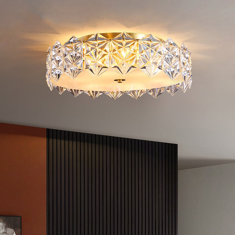 Plafonnier moderne minimaliste rond en cristal et cuivre complet à 4/6 lumières pour salon 