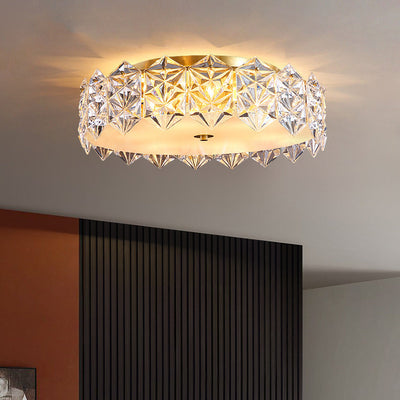 Plafonnier moderne minimaliste rond en cristal et cuivre complet à 4/6 lumières pour salon 