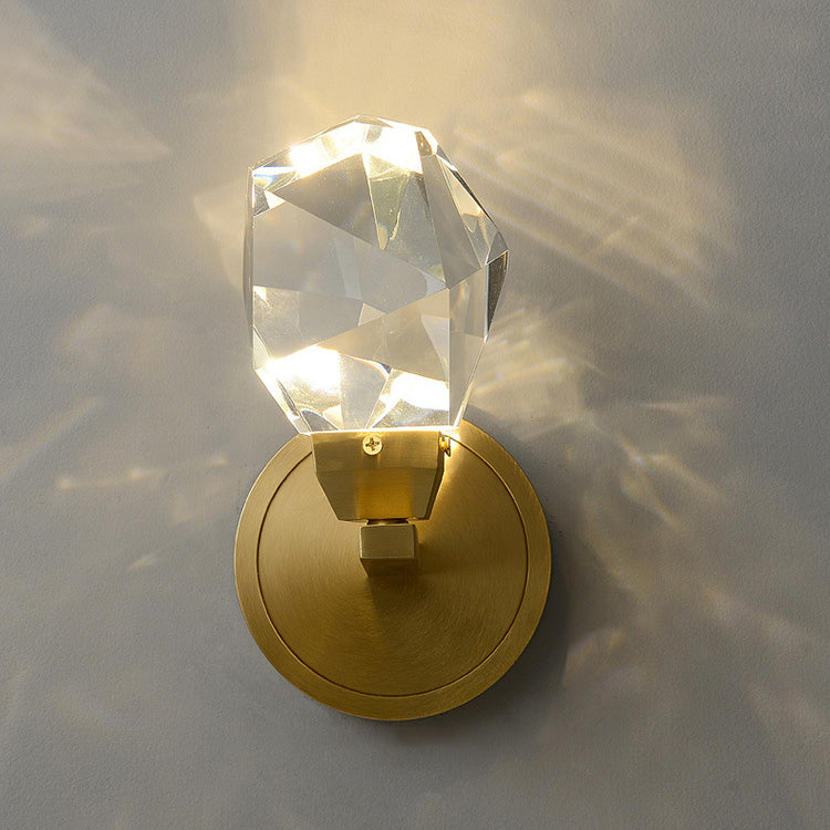 Contemporary Luxury Full Copper Crystal Stone LED Wall Sconce Lamp For Living Room