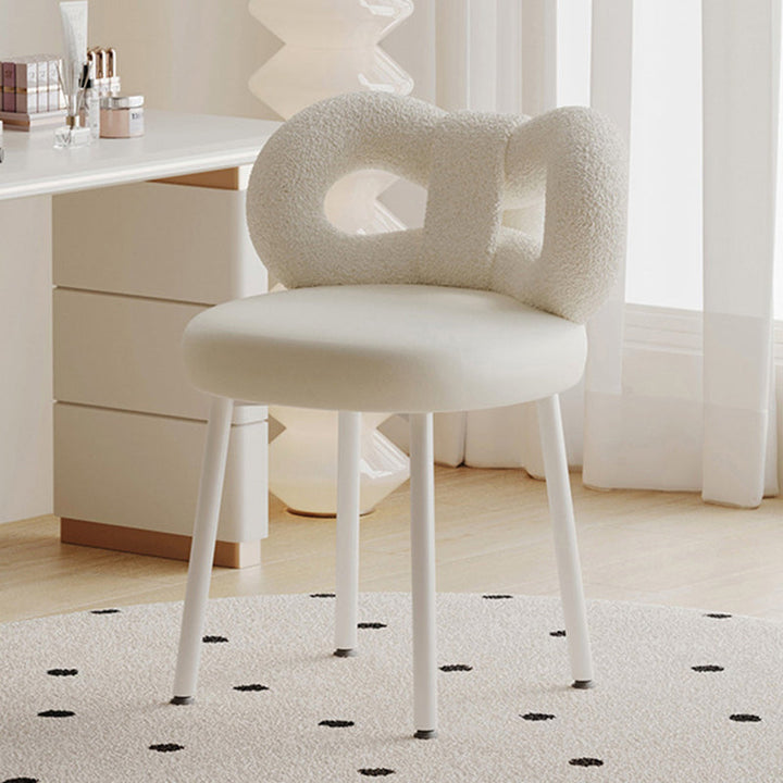 Modern Art Deco Butterfly Knot Round Faux Leather Iron Vanity Stool Backrest Armless For Bedroom