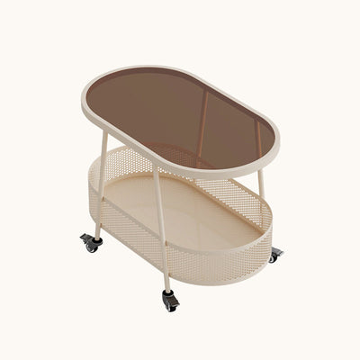Mesa Auxiliar Rectangular de Hierro y Vidrio Minimalista Moderna de 2 Niveles para Sala de Estar 