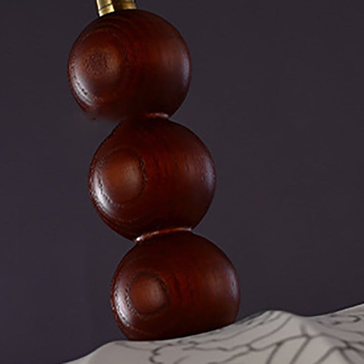 Lámpara colgante de 1 luz de tela floral redonda romántica francesa tradicional de madera y metal para dormitorio 