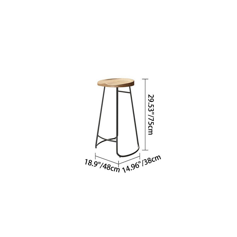 Contemporary Nordic Pine Wood Iron Round Bar Stool Backless Footrest For Dining Room