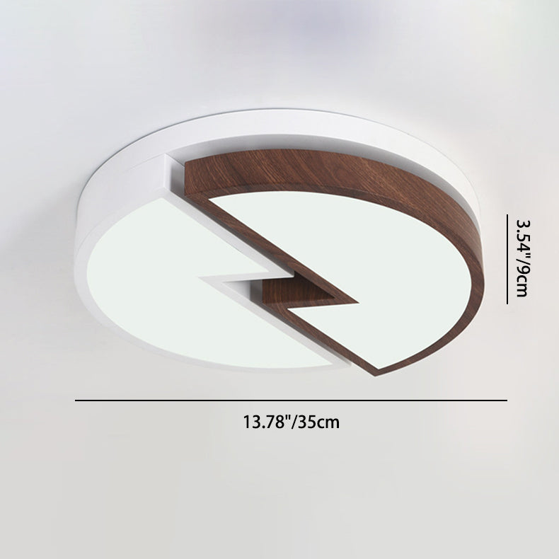Zeitgenössische nordische runde Holzmaserung Blitz Eisen Acryl LED Unterputz Deckenleuchte für Schlafzimmer 