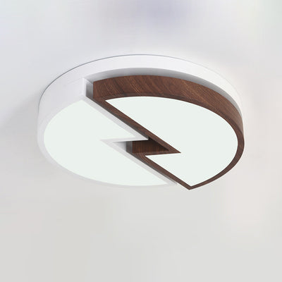 Zeitgenössische nordische runde Holzmaserung Blitz Eisen Acryl LED Unterputz Deckenleuchte für Schlafzimmer 