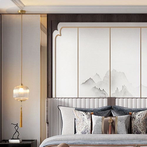 Lámpara colgante de 1 luz con vidrio de cobre esférico de linterna china tradicional para dormitorio 