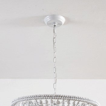 Lustre traditionnel rustique lanterne sphérique en fer et perles de bois à 4 lumières pour salon 