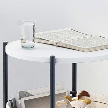 Table basse contemporaine scandinave ronde en marbre et métal avec 1 rangement pour salon 