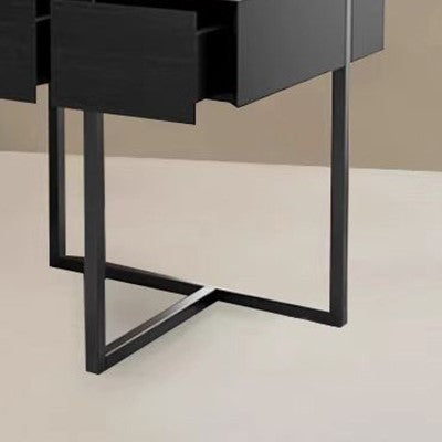 Table de chevet moderne en bois massif et acier inoxydable rectangulaire avec 2 tiroirs pour chambre à coucher 