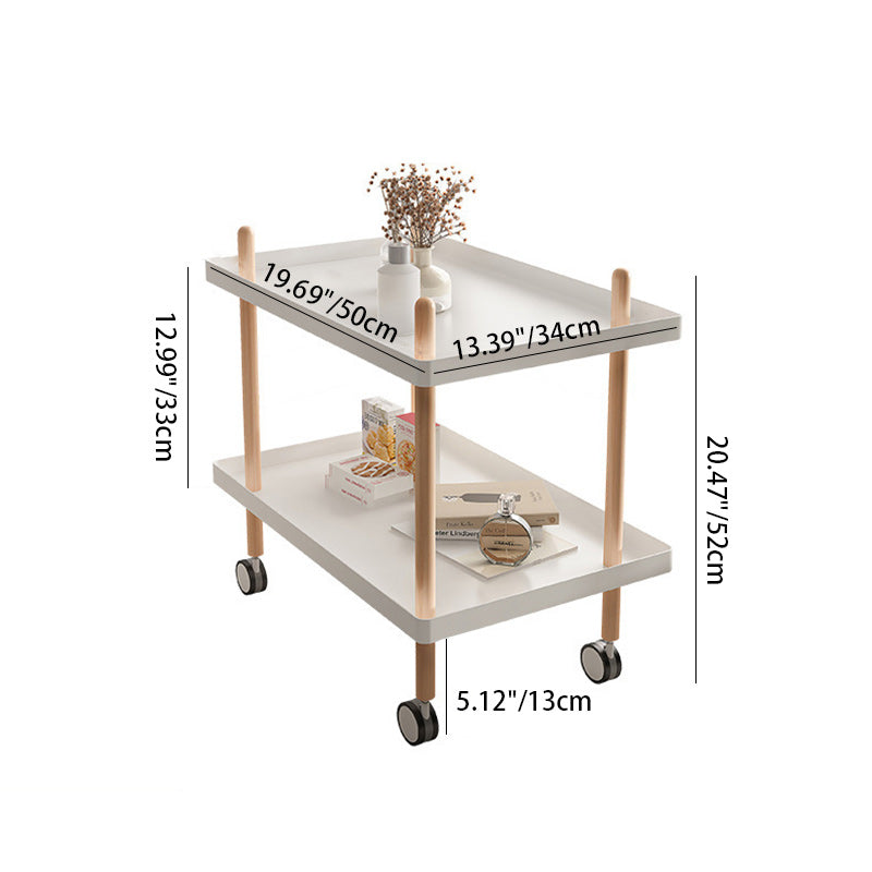 Table basse moderne minimaliste carrée en PP avec plateau en bois massif et métal à 2 étagères pour salon 