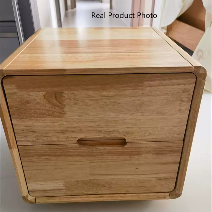 Moderner minimalistischer rechteckiger Nachttisch aus massivem Holz und Sperrholz mit 2 Schubladen für das Schlafzimmer 