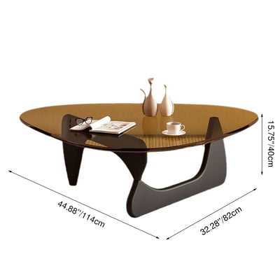Contemporary Creative Teardrop-Shaped Triangular Tempered Glass Solid Wood Coffee Table 1-Tier For Living Room
