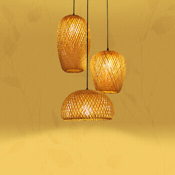 Suspension Luminaire en Rotin Style Rustique à 1 Lumière 