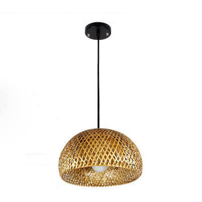 Suspension Luminaire en Rotin Style Rustique à 1 Lumière 