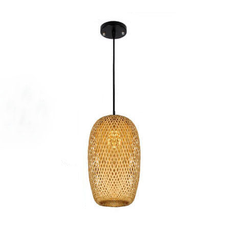 Suspension Luminaire en Rotin Style Rustique à 1 Lumière 