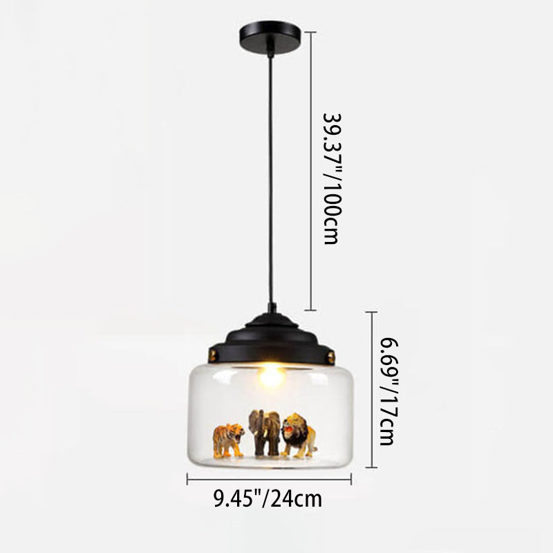 Cartoon Tier Glas 1-Licht Kleiner Zoo Pendelleuchten 