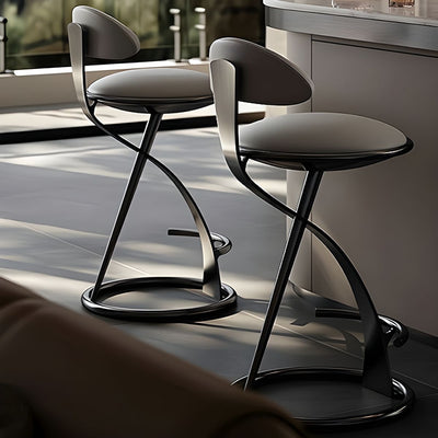 Taburete de mostrador giratorio con tapizado de cuero redondo moderno de lujo, estructura de metal, respaldo bajo, reposapiés para cocina 