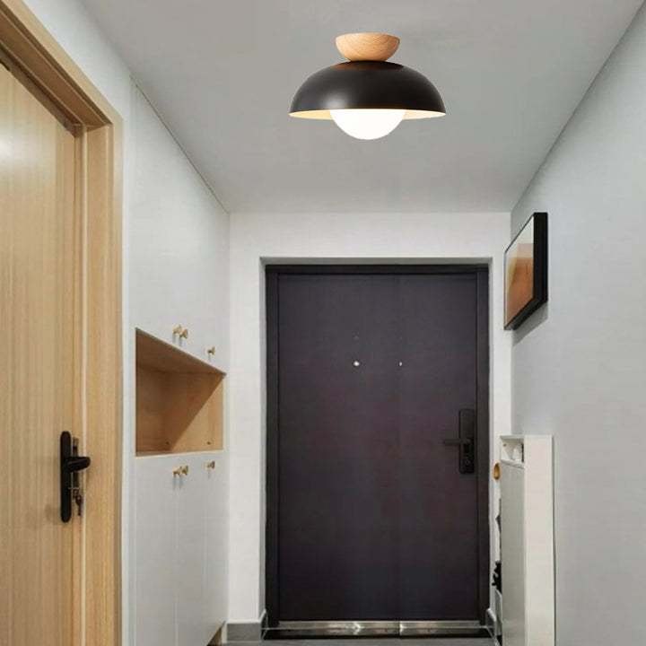 Moderne minimalistische runde Eisen-Glas-Deckenleuchte mit 1 Licht für das Wohnzimmer 