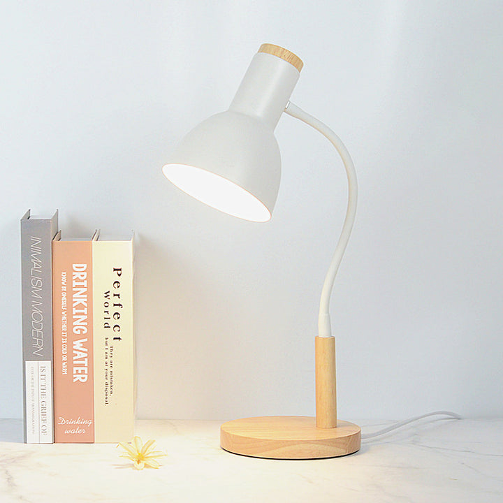 Lampe de table contemporaine nordique avec abat-jour rond en fer et base en bois 1 lumière pour bureau à domicile 