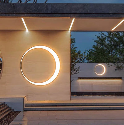 Modern Minimalist Crescent Circle Stainless Steel PC Waterproof LED Wall Sconce Lamp For Outdoor Patio