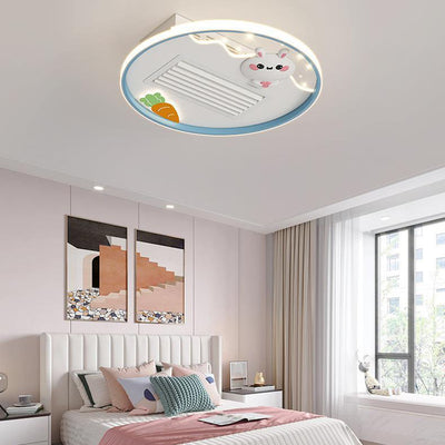 Contemporary Creative Acrylic Astronaut Moon LED Kids Flush Mount Ceiling Invisible Bladeless Fan Light For Bedroom